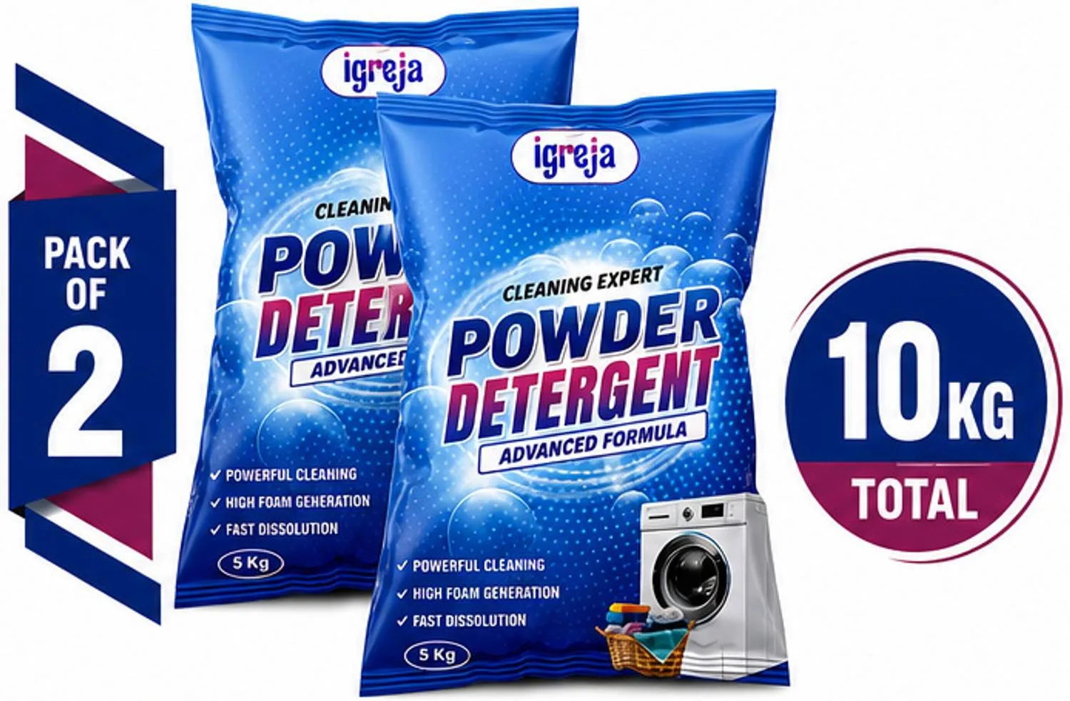IGREJA Cleaning Expert Washing Powder 10 kg for All Wash Types Detergent Powder at ₹278