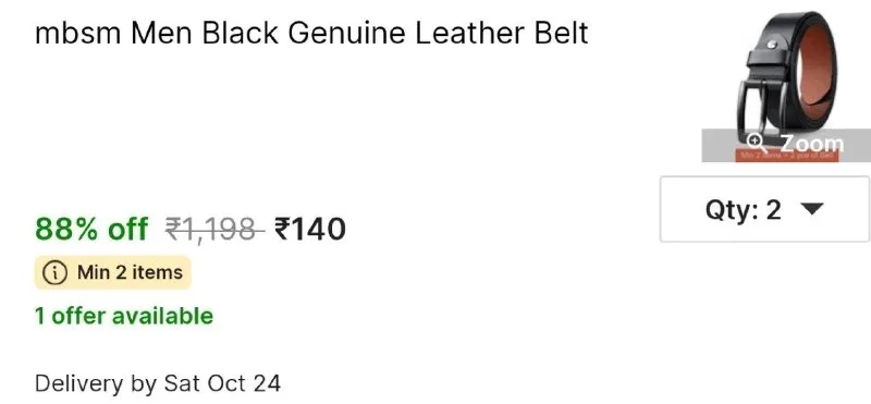 140 : Take a look at this mbsm Men Black Genuine Leather Belt on Flipkart
