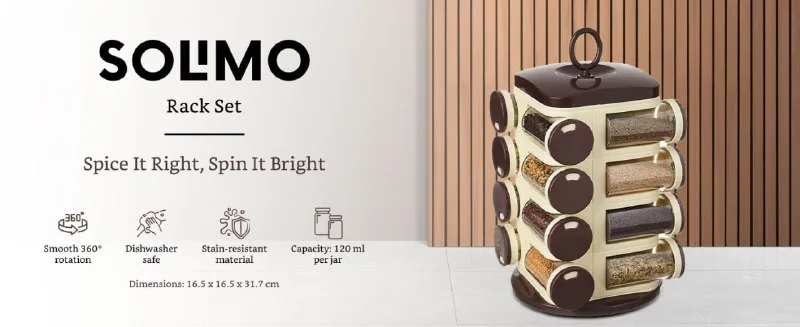 Amazon Solimo Plastic Revolving Spice Rack Set of 16 Pieces at ₹539