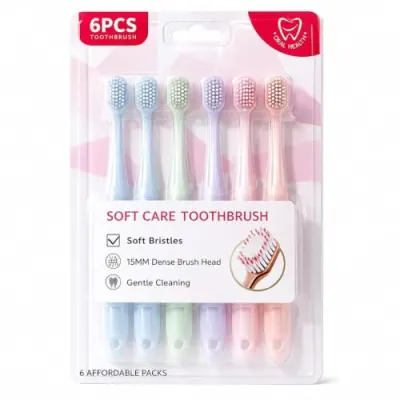 6-Piece Soft Bristle Adult Toothbrush Set, 15 mm Dense Brush at ₹269