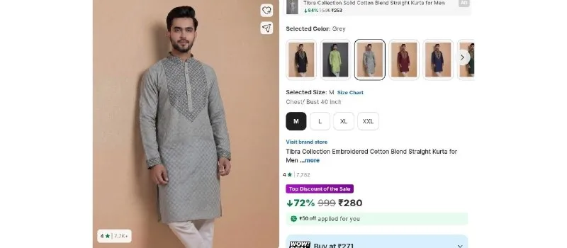 Tibra Collection Men Embroidered Straight Kurta at ₹280
