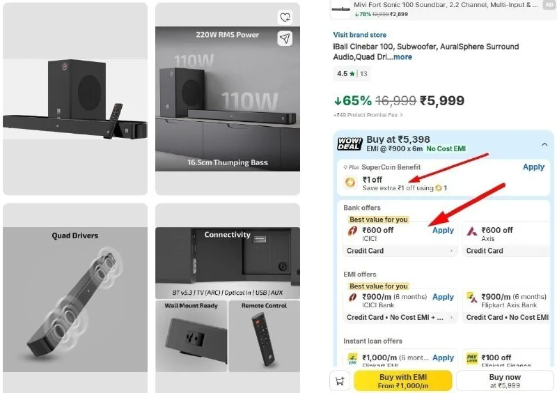 Iball Cinebar 100 220W Bluetooth soundbar at ₹5,399