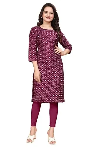 Womens Crepe Kurti | Straight Fit | Knee-Length | Crew Neck | 3/4 Sleeves | Casual & Office Wear at ₹99