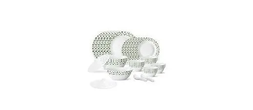 Larah by Borosil 35 Pieces Sage Opalware Dinner Set for Family of 6 at ₹1,399