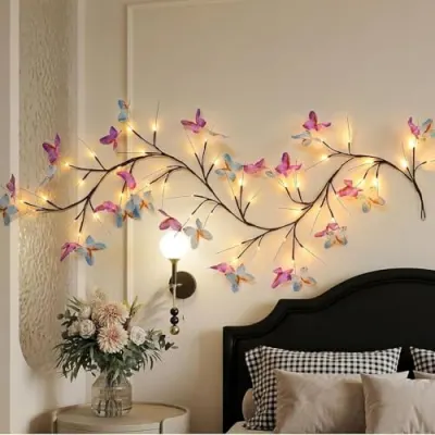 Butterfly LED Branch Wall Light with 48 White LEDs, 71 in USB Powered Flexible Vine Twig Fairy Lights, 8 Lighting Modes, DIY Decorative Wall at ₹739