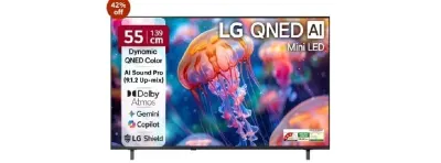 LG 139 cms (55 inches) Mini LED 4K Ultra HD (3840 x 2160) Smart webOS QNED Mini LED TV at ₹46,249