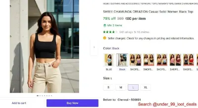 Women Solid Black Top at ₹80