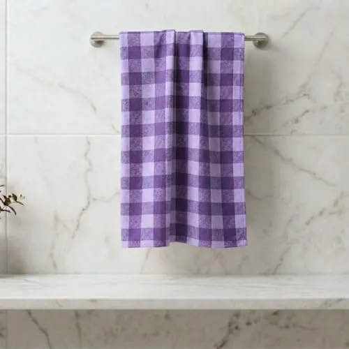 Athom Living Premium Cotton Light Weight Quick-Dry High Absorbent Cotton Bath Towel Purple Checks at ₹119