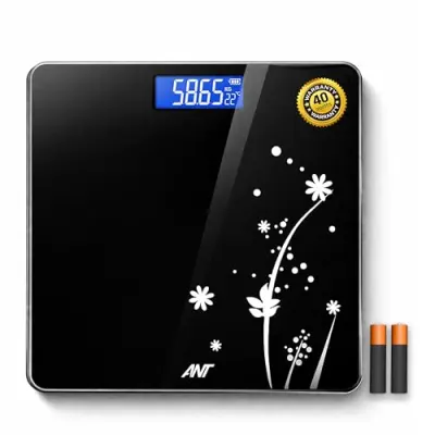 ANT Flora Bud Digital Body Weight Weighing Scale, 180kg Capacity, 50g Accuracy, 5mm Tempered Glass, High Precision Strain Sensor, LCD Displa at ₹299