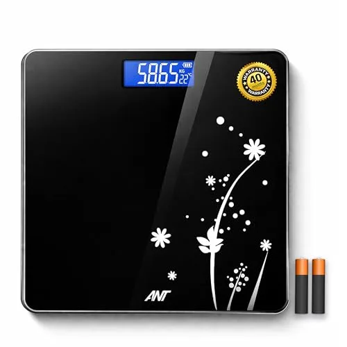 ANT Flora Bud Digital Body Weight Weighing Scale, 180kg Capacity, 50g Accuracy, 5mm Tempered Glass, High Precision Strain Sensor, LCD Displa at ₹299