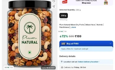 Plum Natural Mixed Dry Fruits & Nuts, 250g Jar at ₹169