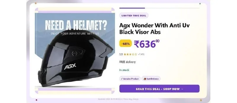 Motorbike Helmet (Jet Black) at ₹636