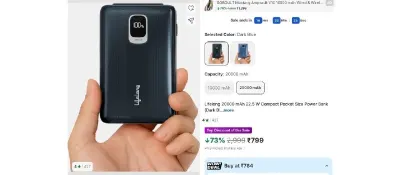 Lifelong 20000 mAh 22.5 W Compact Pocket Size Power Bank at ₹799
