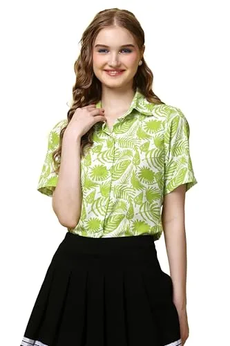 POPWINGS Casual Floral Printed Half-Sleeves Spread Collar Shirt for Women || Stylish Latest Trendy Western Summer Wear Shirt for Women at ₹199
