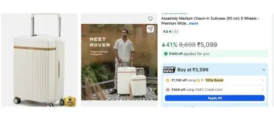 ASSEMBLY LUGGAGE MIN 50% OFF EXTRA 1000 OFF USING 10 SUPERCOINS BANK OFFER at ₹2,850