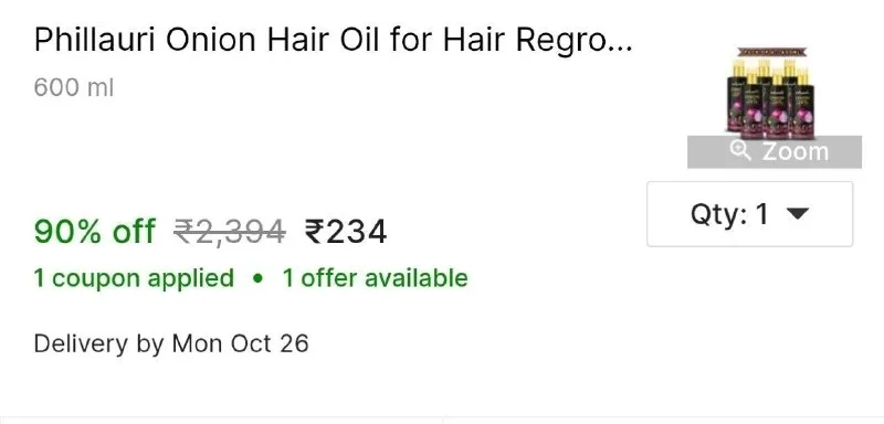 Phillauri Onion Hair Oil for Hair Regrowth & Hair Fall Control Hair Oil at ₹234