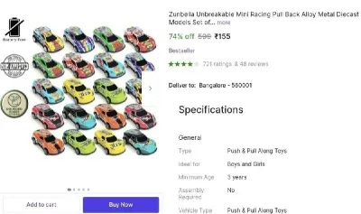 (Pack of 12) Mini Racing Pull Back Diecast Cars at ₹155