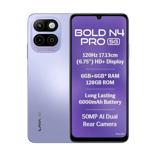 Lava Bold N4 Pro 5G (Opulent Lilac, 6GB RAM, 128GB Storage) at ₹14,999