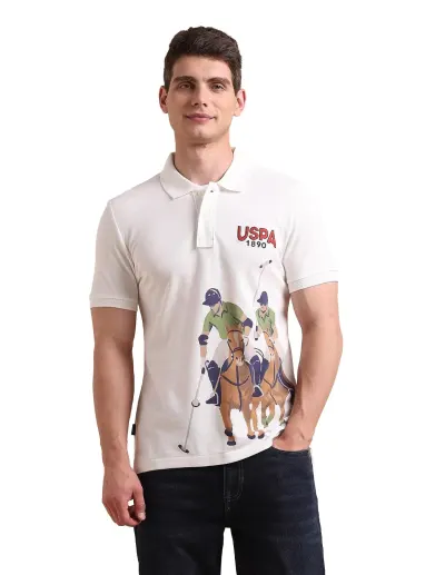 U.S. POLO ASSN. Printed Polo T Shirts for Men - 100% Cotton, Half Sleeve Mens Tshirt at ₹1,275