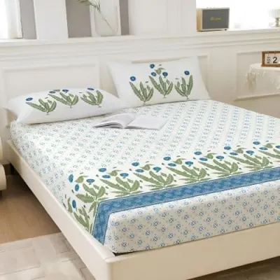 Story 260 TC 100% Cotton Cal King Size Bedsheet, White at ₹799