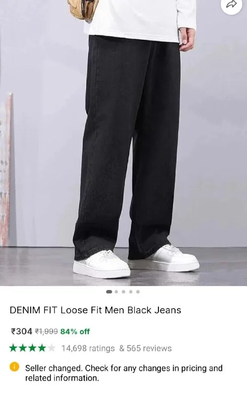 Loose Fit Men's Black Jeans at ₹304