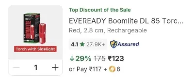 EVEREADY Torch with Side Light at ₹123