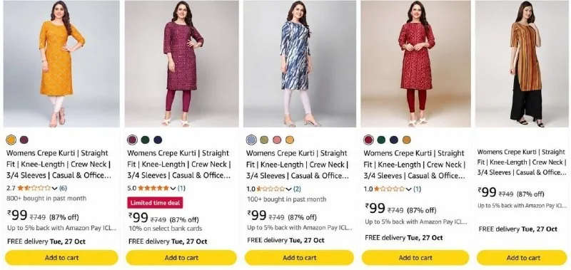Women Kurta at ₹99