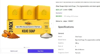 Ghar Soaps Kojic Acid Soap (3 x 100 g) at ₹292