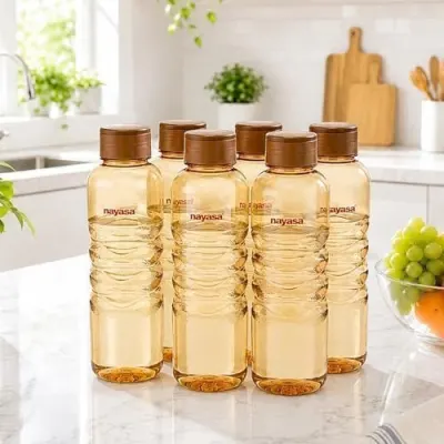 Nayasa Revello 1000 ML Pet Plastic Fridge Water Bottles Set of 6 | BPA Free | Leak Proof | Airtight Lid | Brown at ₹209