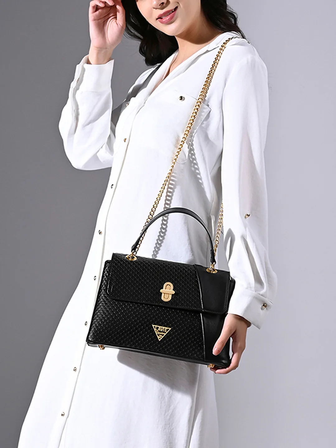 LAVIE Signature Orlando Solid Synthetic Leather Medium Structured Satchel Bag at ₹1,599