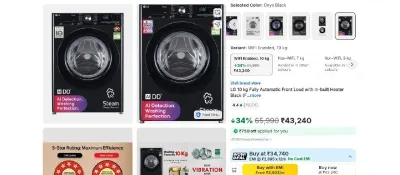 LG 10 kg Fully Automatic Front Load with In-built Heater Black at ₹34,740