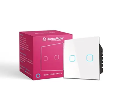 HomeMate® WiFi 2 Gang Touch Switch | No Hub Required | Compatible with Alexa and Google Home | 15 A (1, White) at ₹949