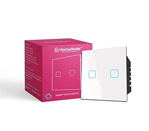 HomeMate® WiFi 2 Gang Touch Switch | No Hub Required | Compatible with Alexa and Google Home | 15 A (1, White) at ₹949