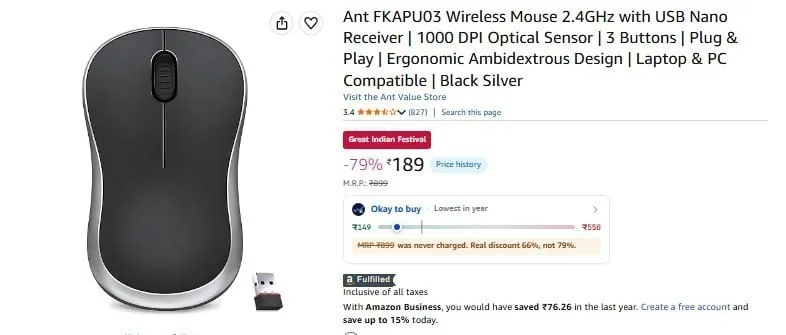 Ant FKAPU03 Wireless Mouse at ₹189