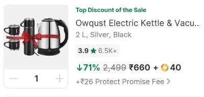 Kettle + Vacuum Flask at ₹660