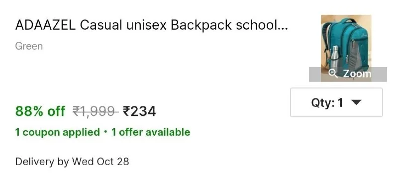 ADAAZEL Casual unisex Backpack school college laptop office bag 45 L Backpack at ₹234