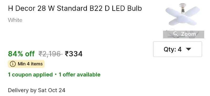 H Decor 28 W Standard B22 D LED Bulb at ₹334