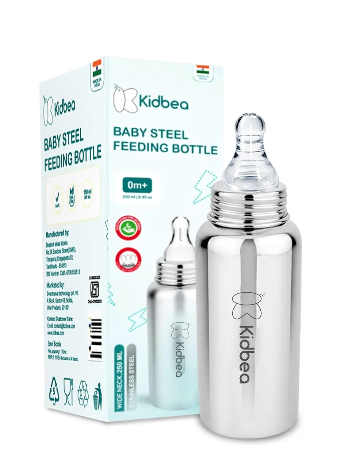 Stainless Steel Baby Feeding Bottle (250ml) at ₹259
