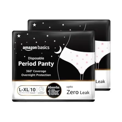 Amazon Basics Disposable Period Panties For Girls | L-XL | 20 Count (10 x Pack of 2) | 360° Coverage | Upto 8 hours of protection | Leak Pro at ₹289