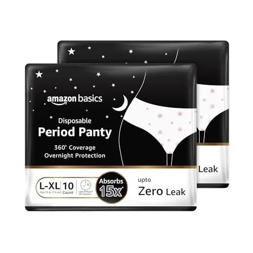 Amazon Basics Disposable Period Panties For Girls | L-XL | 20 Count (10 x Pack of 2) | 360° Coverage | Upto 8 hours of protection | Leak Pro at ₹289