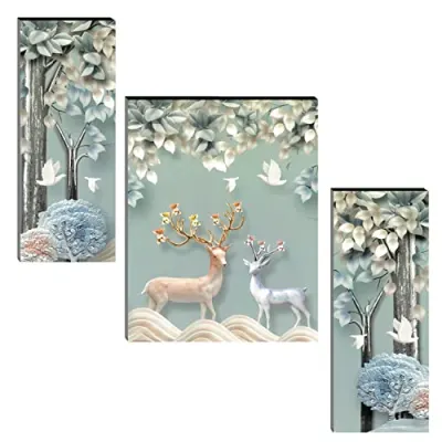 Indianara Set of 3 Deers Art MDF Art Painting (4064FL) without glass 4.5 X 12, 9 X 12, 4.5 X 12 INCH (Style 1) at ₹99