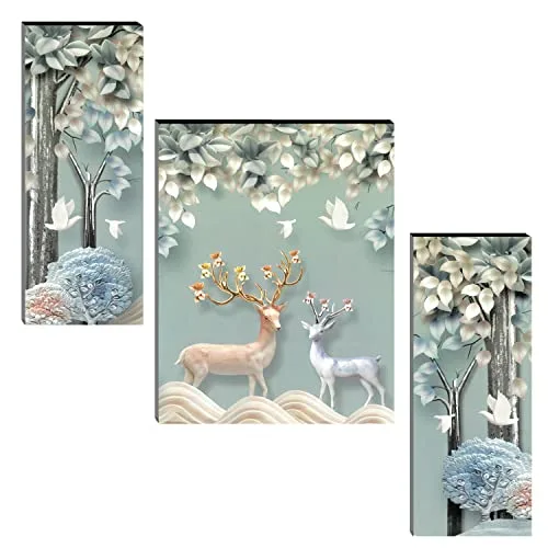 Indianara Set of 3 Deers Art MDF Art Painting (4064FL) without glass 4.5 X 12, 9 X 12, 4.5 X 12 INCH (Style 1) at ₹99