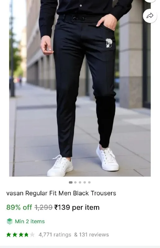 Men Black Trouser at ₹139