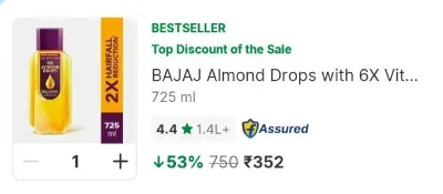 Bajaj Almond Drops Hair Oil at ₹352