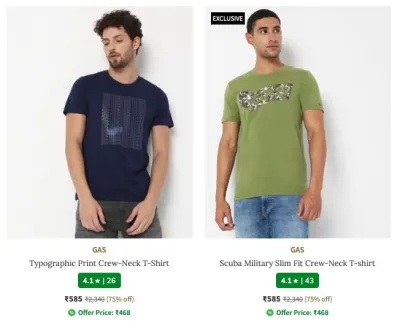 GAS Men's T Shirt at minimum 75% Off