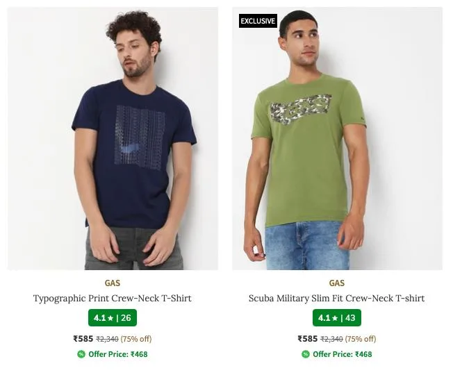 GAS Men's T Shirt at minimum 75% Off