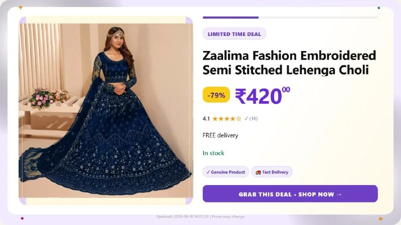 Embroidered Semi Stitched Lehenga Choli at ₹420