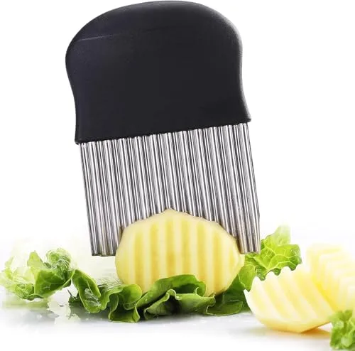 Crinkle Cutter - Stainless Steel French Fry and Vegetable Slicer for Potatoes, Carrots, Chips With Wavy Blade at ₹39