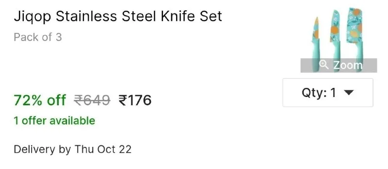 Jiqop Stainless Steel Knife Set at ₹176