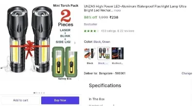 Pack of 2 LED Torch at ₹238